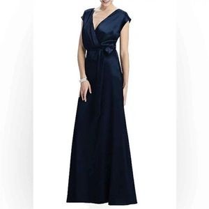💙 DESSY COLLECTION CHARMEUSE V NECK SATIN DRESS GOWN MIDNIGHT 4